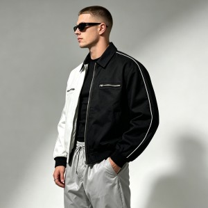 Black White Color Block Canvas Jacket | Heavy Cotton Twill Rib Cuff | Custom Streetwear Manufacturer