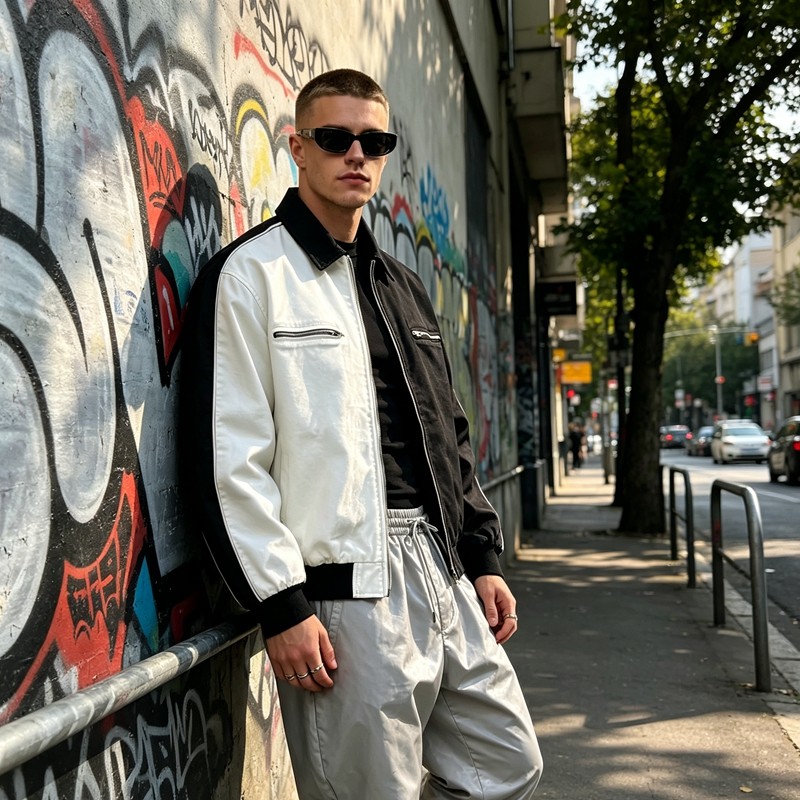 Black White Color Block Canvas Jacket