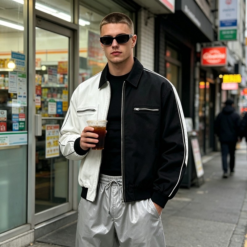 Black White Color Block Canvas Jacket