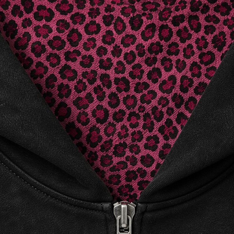 Rivet Screen Print Applique Rhinestone Washed Zip Hoodie