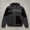 Vintage Washed Applique Leopard Patch Zip Hoodie with Woven Label | Hotfix Rhinestone Detail | OEM Streetwear