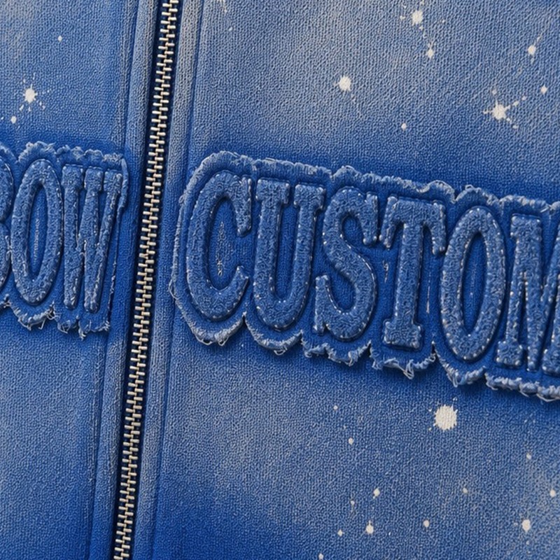 Gradient Washed DTG Print Star Applique Zip Hoodie