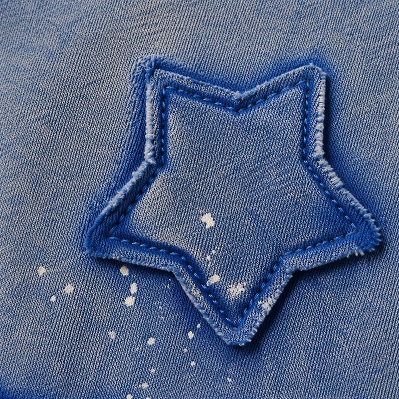 Gradient Washed DTG Print Star Applique Zip Hoodie