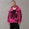 Skeleton Applique Embroidery with Woven Label Zip Hoodie | Pink Raw Fray Edge Rhinestone Decor | Clothing Manufacturer