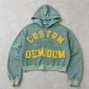 Washed Splash ink Letter Applique Cropped Zip Hoodie | Multicolor Rhinestone Decor | Custom Streetwear