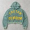 Washed Splash ink Letter Applique Cropped Zip Hoodie | Multicolor Rhinestone Decor | Custom Streetwear