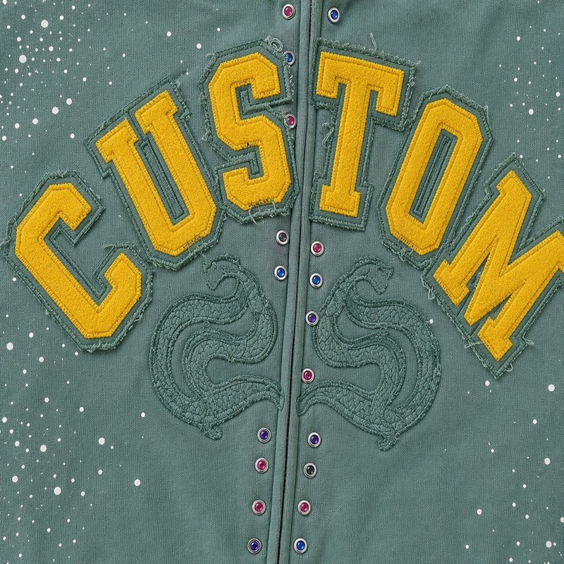 Washed Splash ink Letter Applique Cropped Zip Hoodie