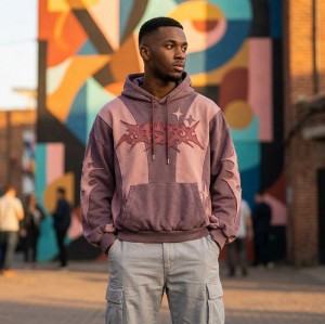 Vintage Washed Applique Color Block Oversize Hoodie | Daily Street Casual Wear | Custom Streetwear