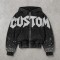 Washed Raw edge Letter Applique Zip Hoodie | Gradient Sleeve Hotfix Rhinestone | Custom Streetwear