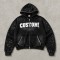 Washed Splash ink Spray Dye Frayed Raw Edge Applique Zip Hoodie | Multi Rhinestone Trim Distressed | Streetwear Manufacturer