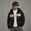 Washed Splash ink Spray Dye Frayed Raw Edge Applique Zip Hoodie | Multi Rhinestone Trim Distressed | Streetwear Manufacturer