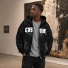 Washed Splash ink Spray Dye Frayed Raw Edge Applique Zip Hoodie | Multi Rhinestone Trim Distressed | Streetwear Manufacturer