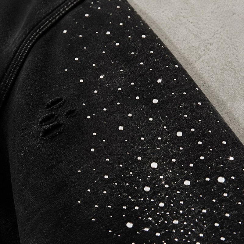 Washed Splash ink Spray Dye Frayed Raw Edge Applique Zip Hoodie