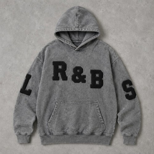 Washed Letter Towel Embroidery Hoodie | Heavy French Terry Kangaroo Pocket Top | Clothing Manufacturer