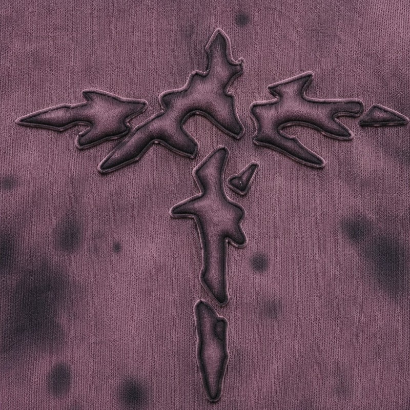 Spray Dye Washed Cross Applique Hoodie 
