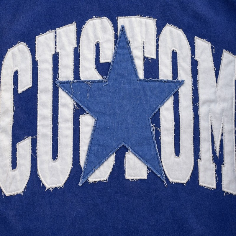 Washed Raw Edge Star Letter Applique Cropped Hoodie