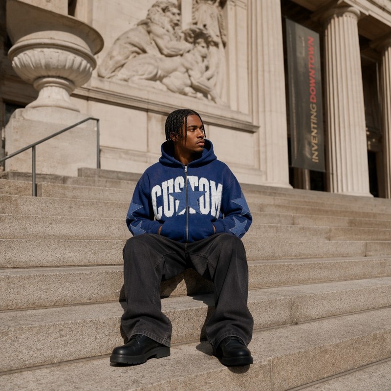 Washed Raw Edge Star Letter Applique Cropped Hoodie