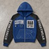 Metal Rivet Screen Print splash ink Zip Hoodie | Retro Graffiti Frayed Applique Hoodie | Clothing Manufacturer