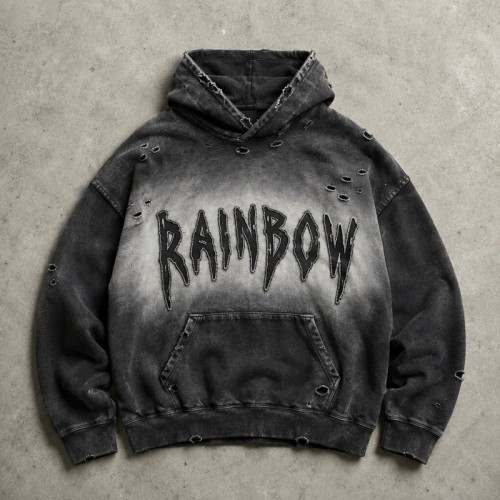 Gradient Washed Spray dye Fray Letter Applique Hoodie | Heavy Cotton Oversize | Custom Streetwear