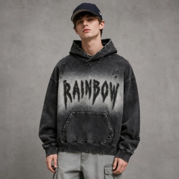 Gradient Washed Spray dye Fray Letter Applique Hoodie | Heavy Cotton Oversize | Custom Streetwear