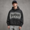 Gradient Washed Spray dye Fray Letter Applique Hoodie | Heavy Cotton Oversize | Custom Streetwear