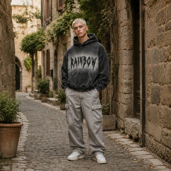 Gradient Washed Spray dye Fray Letter Applique Hoodie | Heavy Cotton Oversize | Custom Streetwear