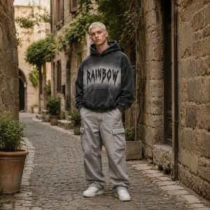 Gradient Washed Spray dye Fray Letter Applique Hoodie | Heavy Cotton Oversize | Custom Streetwear