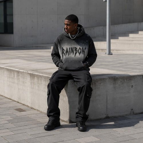 Gradient Washed Spray dye Fray Letter Applique Hoodie | Heavy Cotton Oversize | Custom Streetwear
