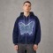 Washed Spray dye Gradient Denim Butterfly Applique Hoodie | Raw Fray Fringe Multi Vintage Color | Streetwear Manufacturer