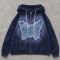 Washed Spray dye Gradient Denim Butterfly Applique Hoodie | Raw Fray Fringe Multi Vintage Color | Streetwear Manufacturer