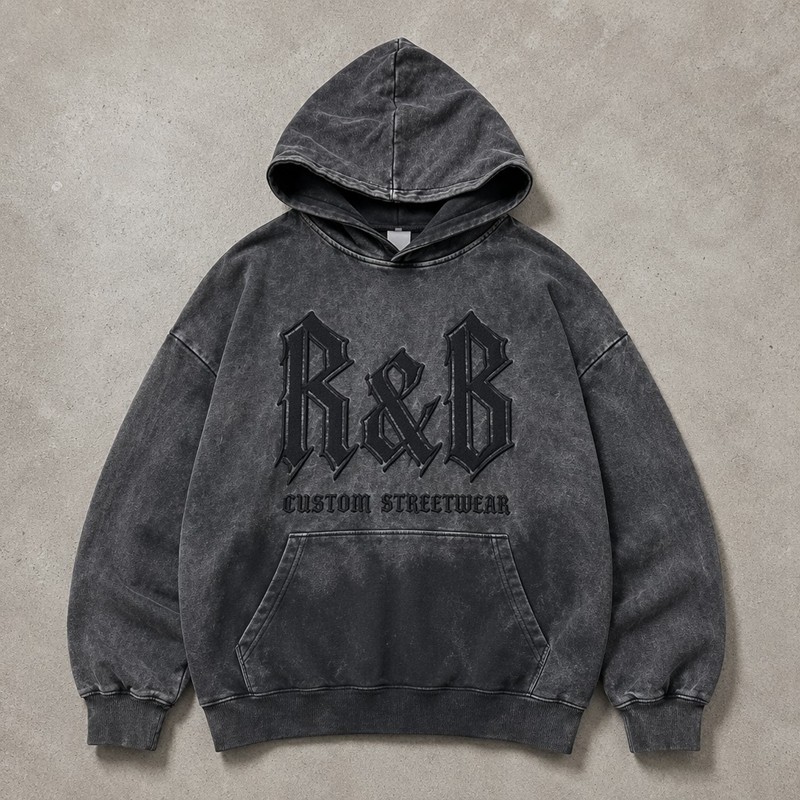 Wash Spray Dye 3D Embroidery Hoodie