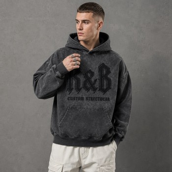 Wash Spray Dye 3D Embroidery Hoodie | Heavy cotton fleece oversized fit | Custom Streetwear Manufacturer