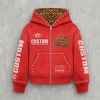 Leopard Applique Rivet DTG Print Zip Hoodie | Leopard Lined Hood Metal Stud Trim | Streetwear Manufacturer