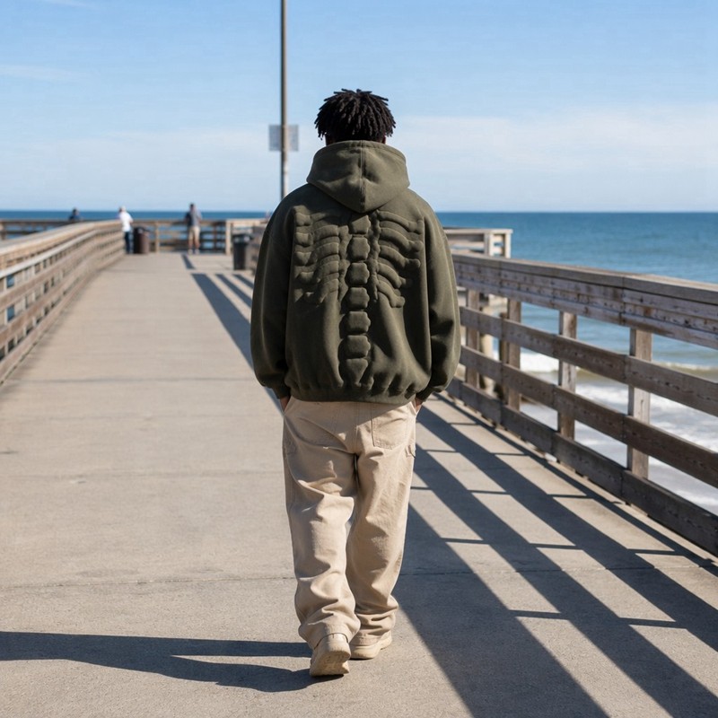 Padded Embroidery Skeleton Hoodie