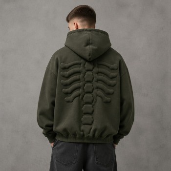 Padded Embroidery Skeleton Hoodie | Daily Street Casual Wear | Custom Streetwear Manufacturer