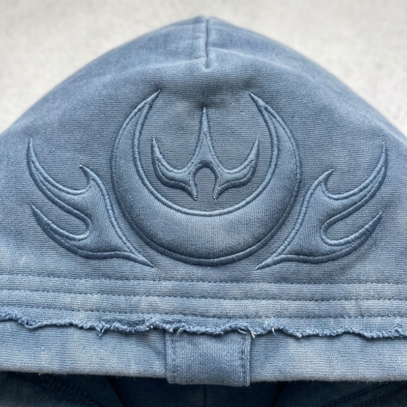 Washed Padded Embroidery Tribal Eye Hoodie
