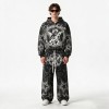 Snow Washed Rhinestone DTG Print Hoodie Set | Cotton Blend Fabric | Daily Street Outfit | Custom Streetwear
