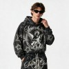 Snow Washed Rhinestone DTG Print Hoodie Set | Cotton Blend Fabric | Daily Street Outfit | Custom Streetwear