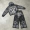 Snow Washed Rhinestone DTG Print Hoodie Set | Cotton Blend Fabric | Daily Street Outfit | Custom Streetwear