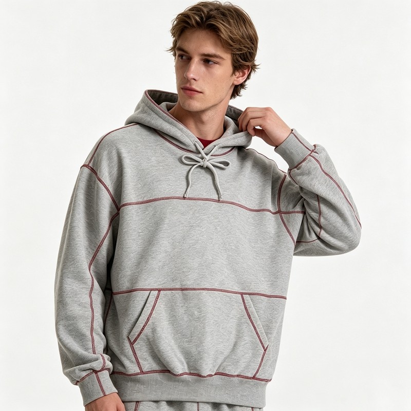 Contrast Stitch Seam Hoodie Set