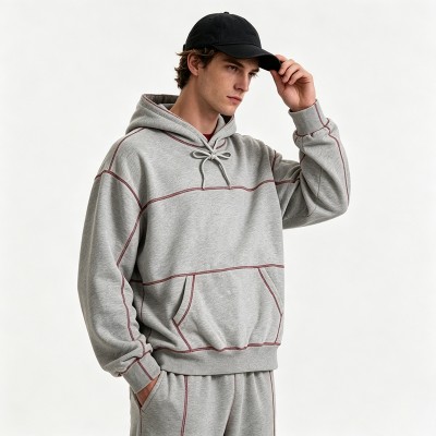 Contrast Stitch Seam Hoodie Set | 100% Cotton Oversized | Casual Street Athleisure Outfit | Streetwear Manufacturer