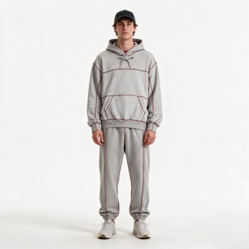Contrast Stitch Seam Hoodie Set | 100% Cotton Oversized | Casual Street Athleisure Outfit | Streetwear Manufacturer