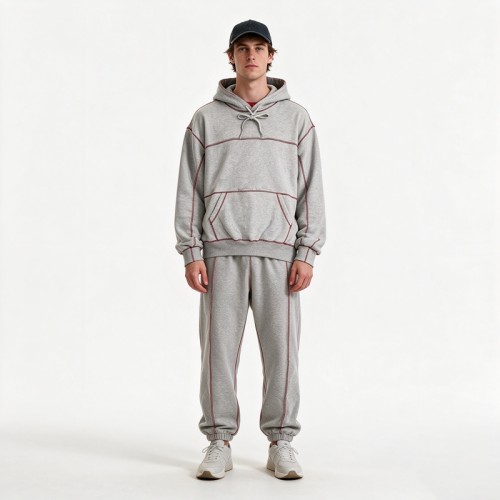 Contrast Stitch Seam Hoodie Set | 100% Cotton Oversized | Casual Street Athleisure Outfit | Streetwear Manufacturer