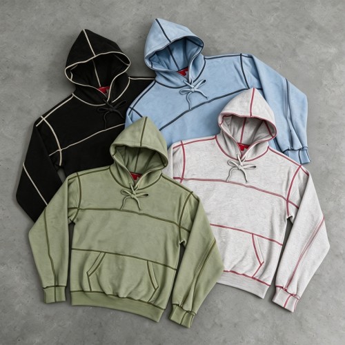 Contrast Stitch Seam Hoodie Set | 100% Cotton Oversized | Casual Street Athleisure Outfit | Streetwear Manufacturer