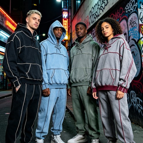 Contrast Stitch Seam Hoodie Set | 100% Cotton Oversized | Casual Street Athleisure Outfit | Streetwear Manufacturer
