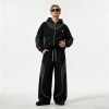 Washed Rivet Hoodie Tracksuit | Crack DTG Print | Cotton Blend Fabric | OEM Streetwear