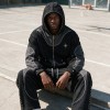 Washed Rivet Hoodie Tracksuit | Crack DTG Print | Cotton Blend Fabric | OEM Streetwear