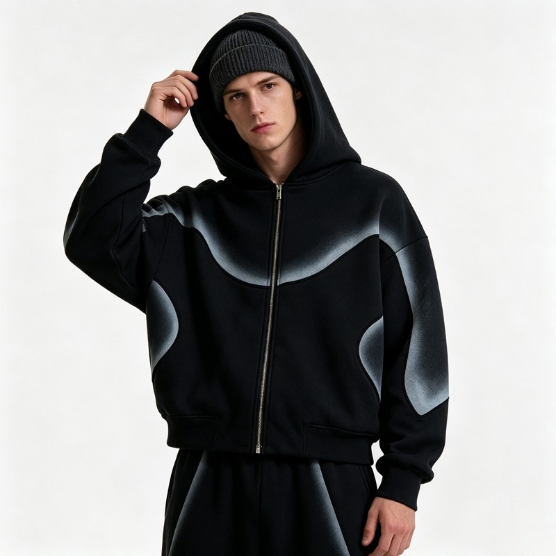 Spray Dye Curved Hoodie Set