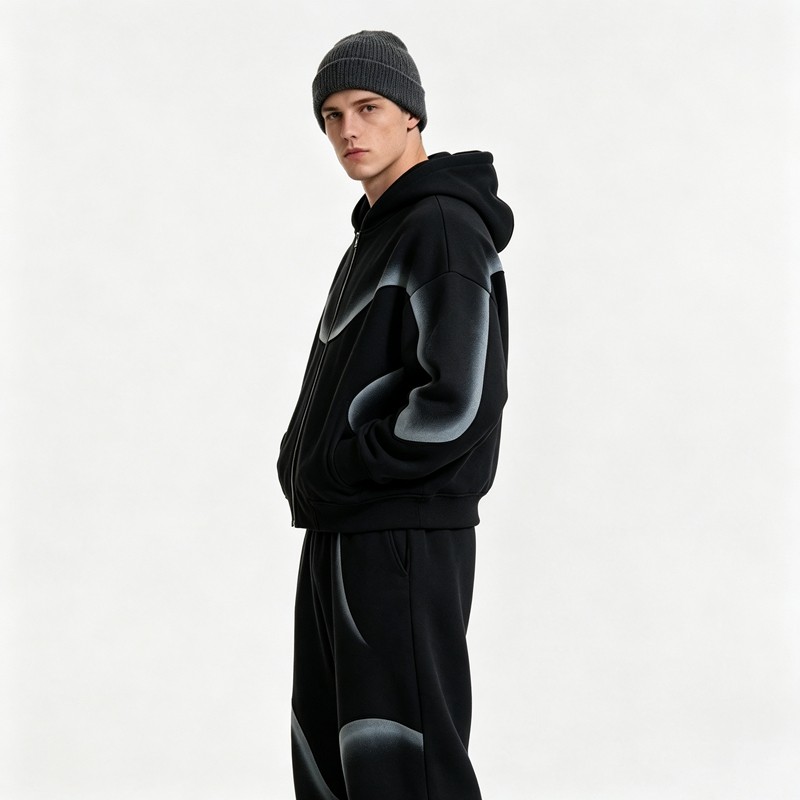 Spray Dye Curved Hoodie Set