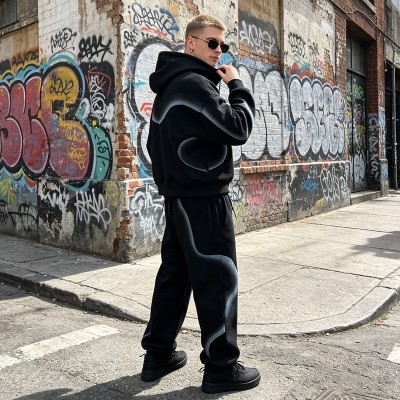 Spray Dye Curved Hoodie Set | Gradient Fog Effect | Soft Cotton Blend Fabric | OEM Streetwear